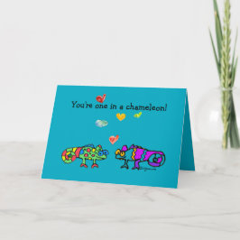 Two Cartoon Chameleon Blue Valentine Card カード