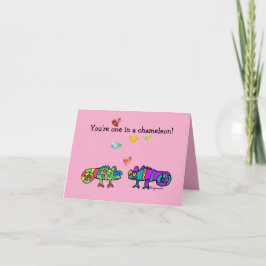 Two Cartoon Chameleon Pink Valentine Card カード