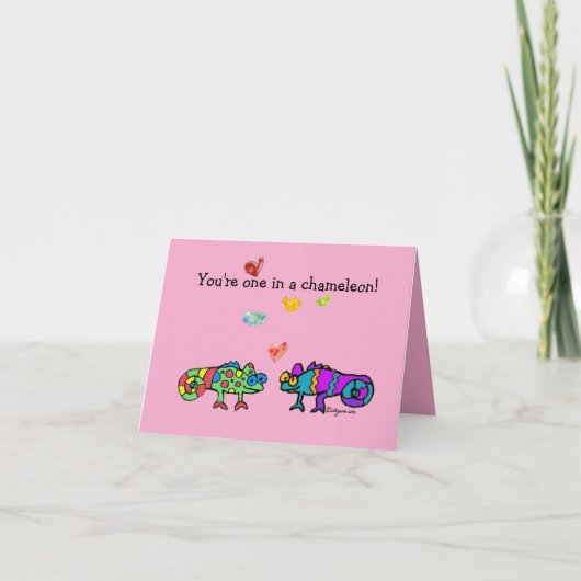 Two Cartoon Chameleon Pink Valentine Card カード (正面)