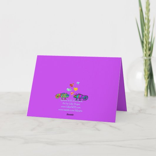 Two Cartoon Chameleon Purple Fushia Valentine Card カード (裏面)