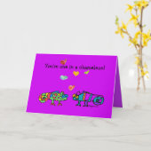 Two Cartoon Chameleon Purple Fushia Valentine Card カード (黄色い花)