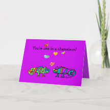 Two Cartoon Chameleon Purple Fushia Valentine Card