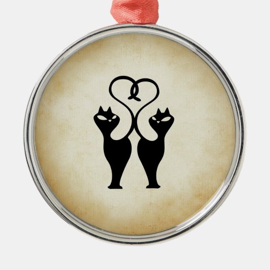 Two Cat Silhouette メタルオーナメント (正面)