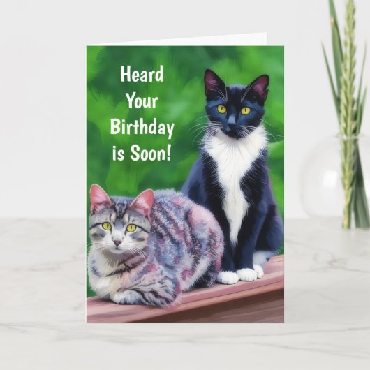 Two Cats Birthday Art Cat Lover Pun Fun Card シーズンカード (正面)