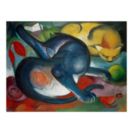 Two Cats, Blue and Yellow (1912) by Franz Marc ポスター