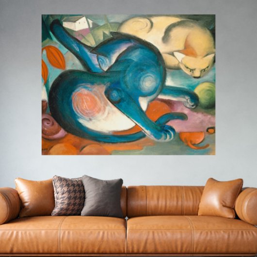 Two Cats, Blue and Yellow (1912) by Franz Marc ポスター
