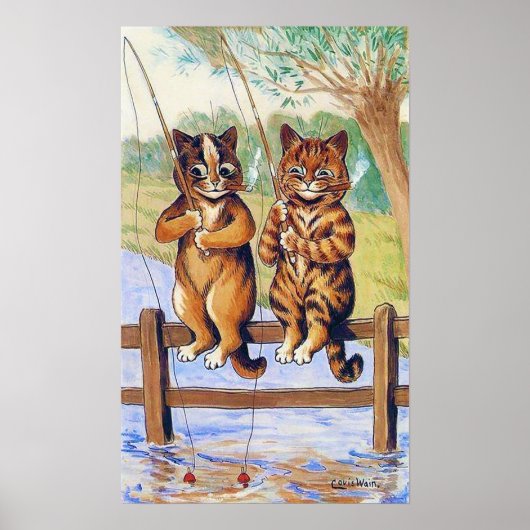 Two Cats Fishing, Louis Wain ポスター (正面)
