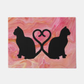 Two Cats Heart Tails on Pink Marble ドアマット (正面)