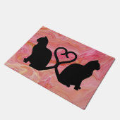 Two Cats Heart Tails on Pink Marble ドアマット (アングル)
