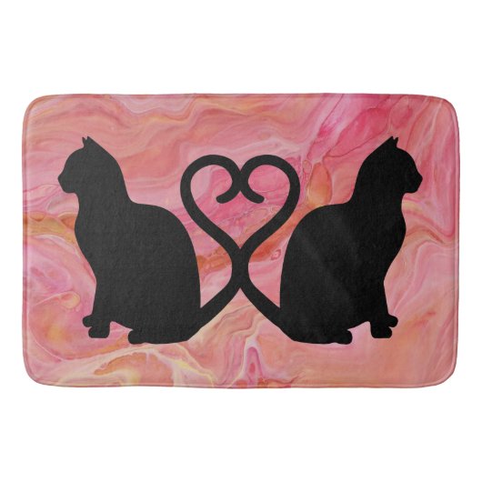 Two Cats Heart Tails on Pink Marble バスマット (正面)