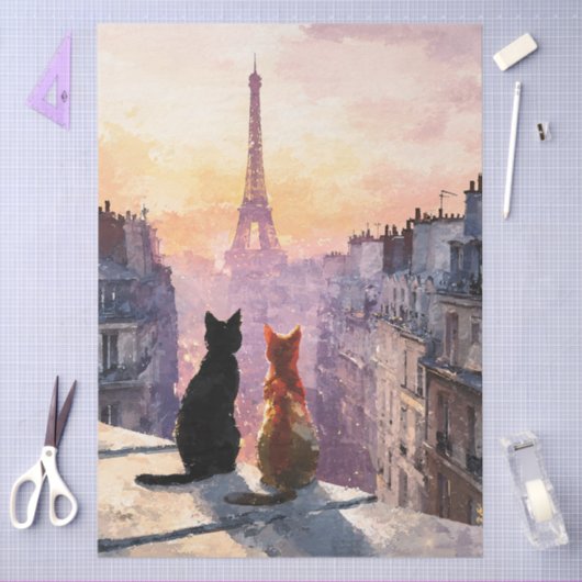 Two Cats On A Paris Rooftop 薄葉紙 (クラフト)