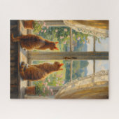 Two Cats sitting in a bay window seat  ジグソーパズル (横)
