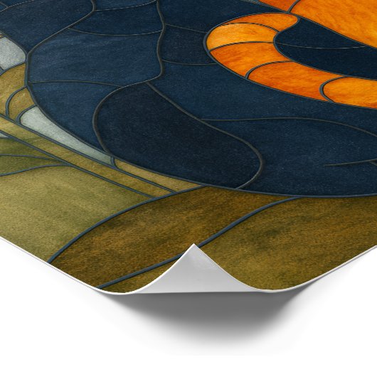 Two Cats with Sunflowers Stained Glass Pattern ポスター (角)