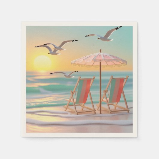 "Two Chairs Beside The Sea" スタンダードカクテルナプキン (正面)