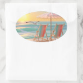 "Two Chairs By The Sea" 楕円形シール (バッグ)