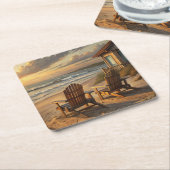 Two Chairs on a Beach スクエアペーパーコースター (アングル)