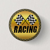 Two checkered racing flags for the competition win 缶バッジ (正面)