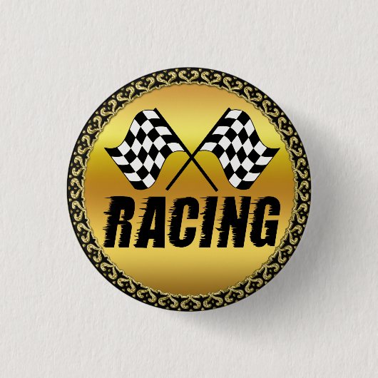 Two checkered racing flags for the competition win 缶バッジ (正面)