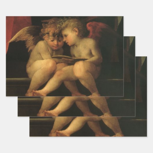 Two Cherubs Reading by Rosso Fiorentino, Angels ラッピングペーパーシート (セット)