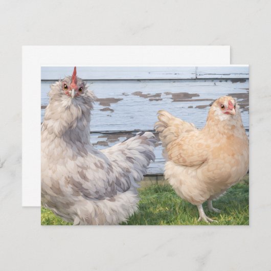Two Chickens Cute Farm Note Cards ノートカード (正面/裏面)