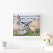 Two Chickens Farmhouse Kitchen Wall Clock スクエア壁時計 (ホーム)