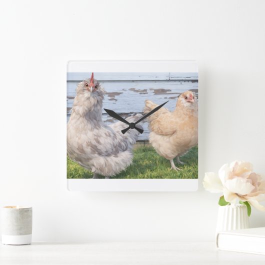 Two Chickens Farmhouse Kitchen Wall Clock スクエア壁時計 (ホーム)