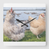 Two Chickens Farmhouse Kitchen Wall Clock スクエア壁時計 (正面)