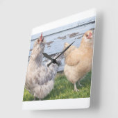 Two Chickens Farmhouse Kitchen Wall Clock スクエア壁時計 (傾斜)