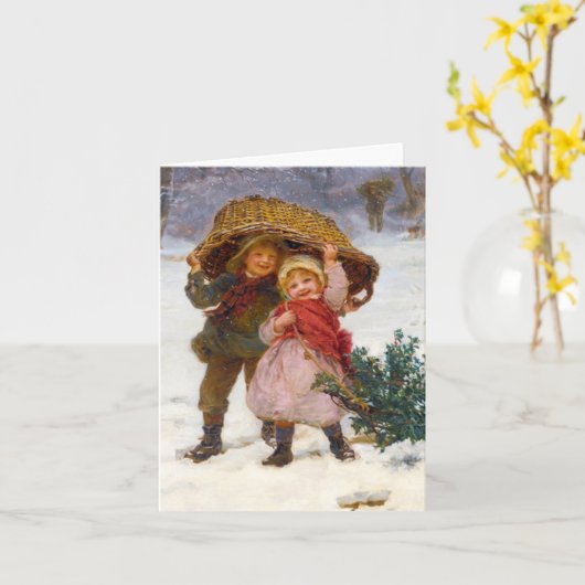 Two children in the snow by Frederick Morgan カード (黄色い花)