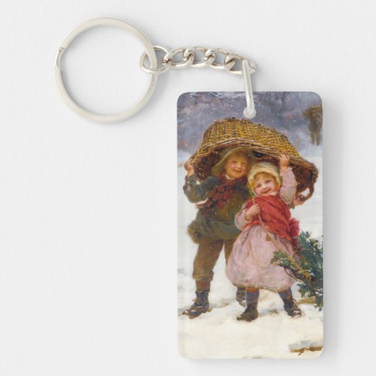 Two children in the snow by Frederick Morgan キーホルダー (正面)