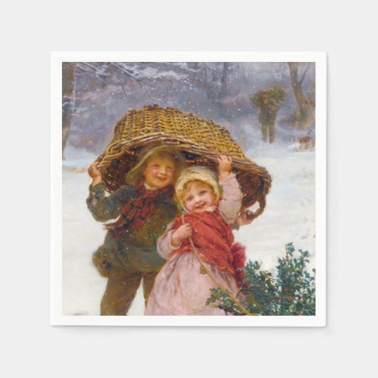 Two children in the snow by Frederick Morgan スタンダードカクテルナプキン (正面)