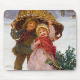 Two children in the snow by Frederick Morgan マウスパッド