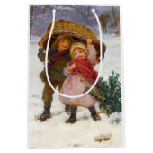 Two children in the snow by Frederick Morgan ミディアムペーパーバッグ (正面)