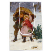 Two children in the snow by Frederick Morgan ミディアムペーパーバッグ (裏面)