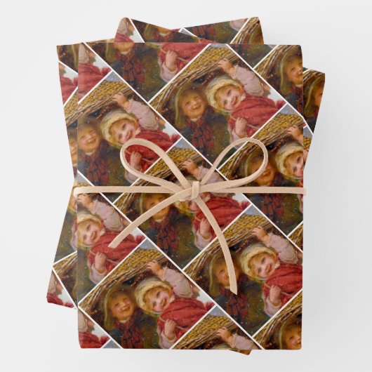 Two children in the snow by Frederick Morgan ラッピングペーパーシート (インサイチュ)