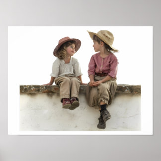 Two Children Sitting on a Wall ポスター