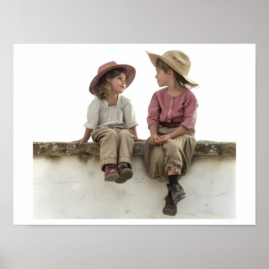 Two Children Sitting on a Wall ポスター (正面)