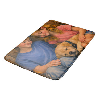 Two Children with Sleeping Puppy –  Bath Mat バスマット