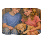 Two Children with Sleeping Puppy –  Bath Mat バスマット (正面)