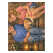 Two Children with Sleeping Puppy Rustic Tablecloth テーブルクロス (正面)
