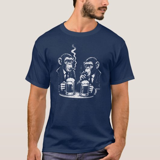 two chimps are smoking and drinking beer  tシャツ (正面)