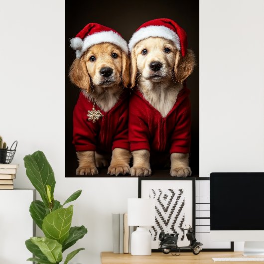 Two Christmas Puppies ポスター (ホームオフィス)