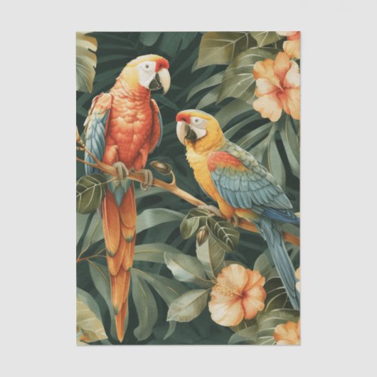 Two Colorful Parrots Tropical Flower Branch 薄葉紙 (正面)