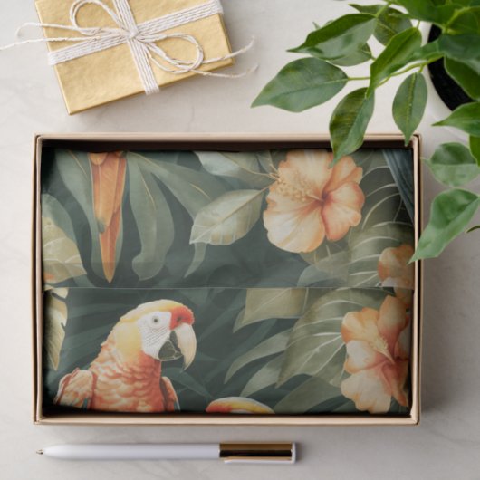 Two Colorful Parrots Tropical Flower Branch 薄葉紙 (ギフト)