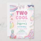 Two Cool - 夏の女子 2歳の誕生日パーティー 招待状 (正面)