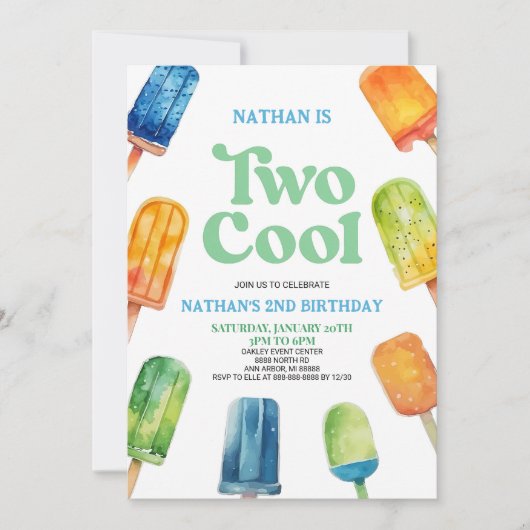 Two Cool 2歳の誕生日パーティー招待状 リトロ 招待状 (正面)