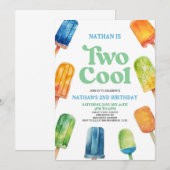 Two Cool 2歳の誕生日パーティー招待状 リトロ 招待状 (正面/裏面)