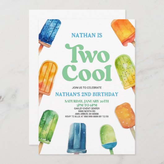 Two Cool 2nd Second Birthday Party Invitation Retr 招待状 (正面/裏面)