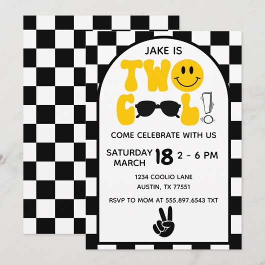 Two Cool Birthday Sunglasses Peace Sign 招待状 (正面/裏面)