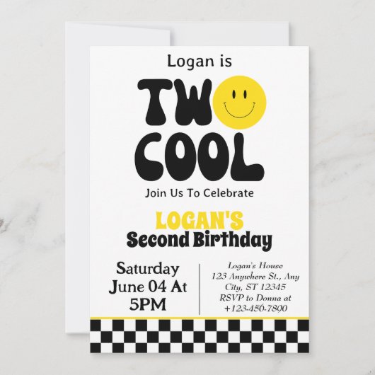 Two Cool Boy 2歳の誕生日パーティー 招待状 (正面)
